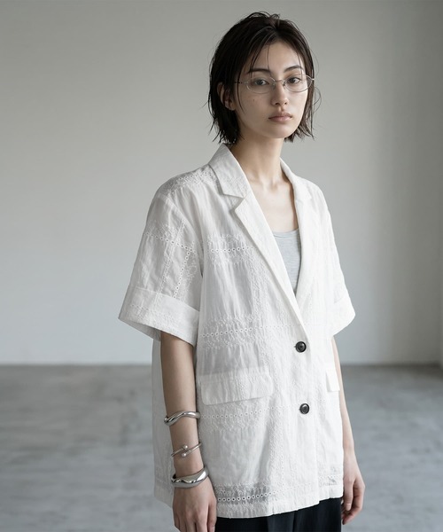 STYLE DELI(スタイルデリ)の「【BLK001】パッチワークシアーレーステーラードジャケット(テーラードジャケット・レディース・オフホワイト/ブラック・FREE)」の18枚目の写真