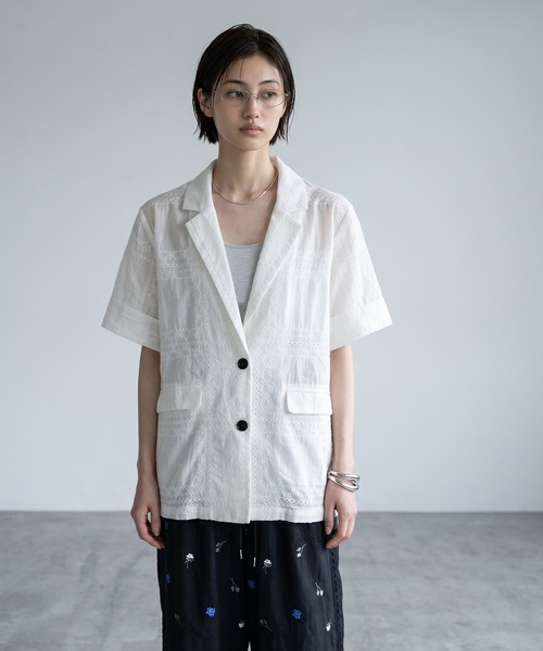 STYLE DELI(スタイルデリ)の「【BLK001】パッチワークシアーレーステーラードジャケット(テーラードジャケット・レディース・オフホワイト/ブラック・FREE)」の19枚目の写真