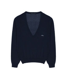 SHEER V-NECK KNIT TOP_NAVY