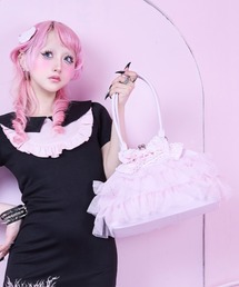 Ribbon & tulle frill kiss-lock bag