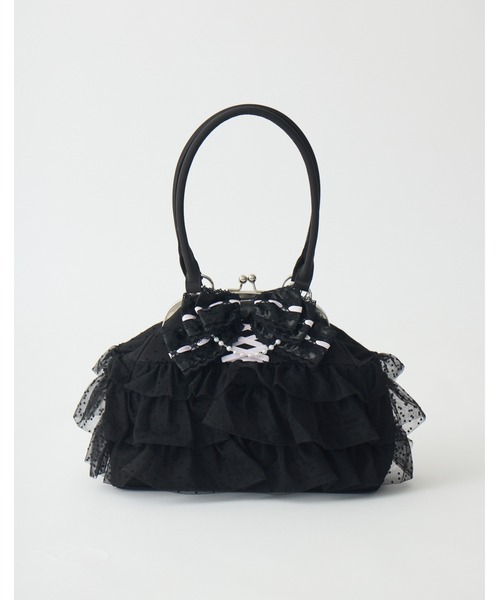 AVENCHUMU(アバンチュウム)の「Ribbon & tulle frill kiss-lock bag(ハンドバッグ・レディース・ブラック/ピンク・FREE)」の7枚目の写真