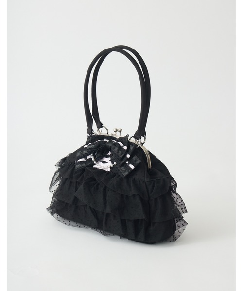 AVENCHUMU(アバンチュウム)の「Ribbon & tulle frill kiss-lock bag(ハンドバッグ・レディース・ブラック/ピンク・FREE)」の5枚目の写真