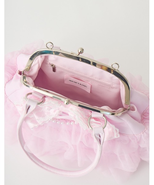 AVENCHUMU(アバンチュウム)の「Ribbon & tulle frill kiss-lock bag(ハンドバッグ・レディース・ブラック/ピンク・FREE)」の10枚目の写真