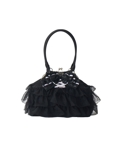 AVENCHUMU(アバンチュウム)の「Ribbon & tulle frill kiss-lock bag(ハンドバッグ・レディース・ブラック/ピンク・FREE)」の4枚目の写真