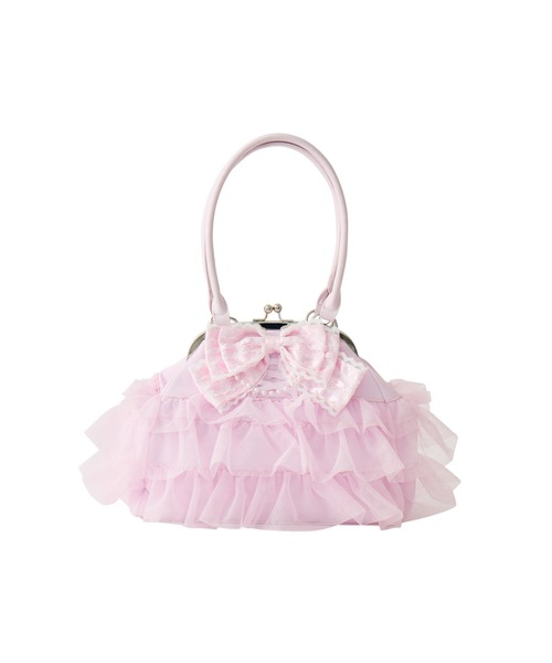 AVENCHUMU(アバンチュウム)の「Ribbon & tulle frill kiss-lock bag(ハンドバッグ・レディース・ブラック/ピンク・FREE)」の3枚目の写真