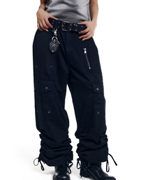 Shirring Utility Cargo Pants (Black)