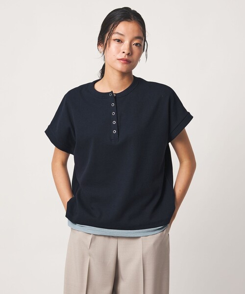 A DAY IN THE LIFE UNITED ARROWS(アデイインザライフユナイテッドアローズ)の「リブ フェイクレイヤード ヘンリーネックTシャツ <A DAY IN THE LIFE>(Tシャツ/カットソー・レディース・ネイビー/ライトグレー/ダークブラウン・FREE)」の3枚目の写真