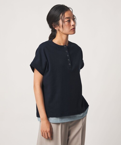 A DAY IN THE LIFE UNITED ARROWS(アデイインザライフユナイテッドアローズ)の「リブ フェイクレイヤード ヘンリーネックTシャツ <A DAY IN THE LIFE>(Tシャツ/カットソー・レディース・ネイビー/ライトグレー/ダークブラウン・FREE)」の4枚目の写真