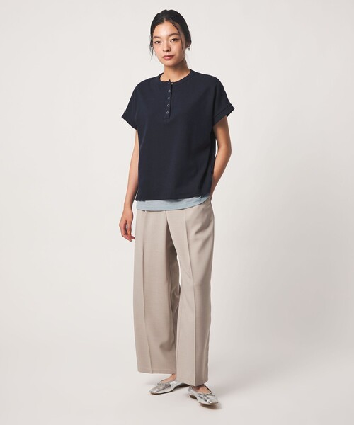 A DAY IN THE LIFE UNITED ARROWS(アデイインザライフユナイテッドアローズ)の「リブ フェイクレイヤード ヘンリーネックTシャツ <A DAY IN THE LIFE>(Tシャツ/カットソー・レディース・ネイビー/ライトグレー/ダークブラウン・FREE)」の5枚目の写真