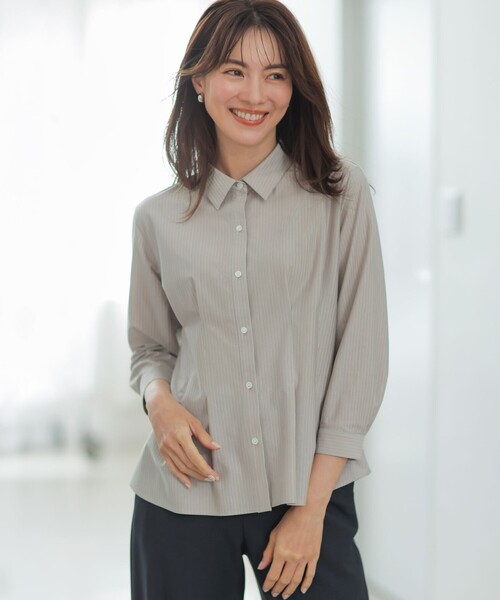 J.PRESS Ladies(J.プレス レディス)の「【一枚で着映え】ストライプジャージー シャツライク カットソー(Tシャツ/カットソー・レディース・ブルー系1/ライトグレー系1・SMALL)」の1枚目の写真