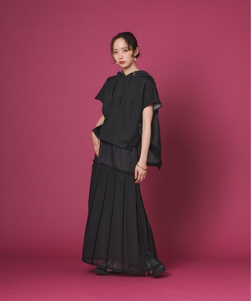 terrace（テラス）の「シアープリーツドッキングデニムスカート（Tシャツ/カットソー・レディース・グレー/ケミカルウォッシュ/ブラック・FREE）」の16枚目の写真