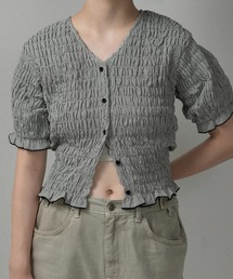 lawgy | button point v neck shirring blouse / ボタンポイントvネックシャーリングブラウス(シャツ/ブラウス)