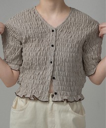 button point v neck shirring blouse / ボタンポイントvネックシャーリングブラウス