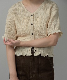 button point v neck shirring blouse / ボタンポイントvネックシャーリングブラウス