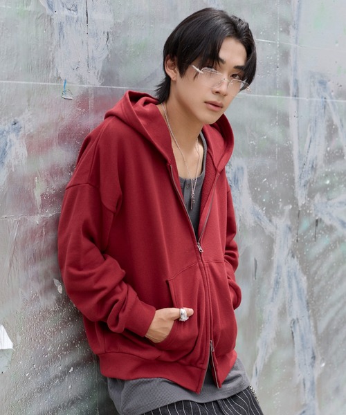 WEGO(ウィゴー)の「WEGO/【26年秋冬新作】ショートZIPパーカー(パーカー・メンズ・杢グレー/ワイン/ブラック・MEDIUM/LARGE)」の3枚目の写真
