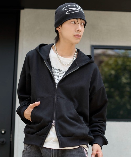 WEGO(ウィゴー)の「WEGO/【26年秋冬新作】ショートZIPパーカー(パーカー・メンズ・杢グレー/ワイン/ブラック・MEDIUM/LARGE)」の2枚目の写真