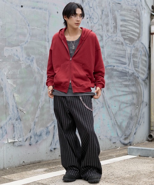 WEGO(ウィゴー)の「WEGO/【26年秋冬新作】ショートZIPパーカー(パーカー・メンズ・杢グレー/ワイン/ブラック・MEDIUM/LARGE)」の4枚目の写真