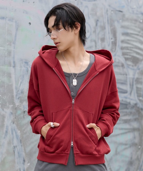 WEGO(ウィゴー)の「WEGO/【26年秋冬新作】ショートZIPパーカー(パーカー・メンズ・杢グレー/ワイン/ブラック・MEDIUM/LARGE)」の11枚目の写真