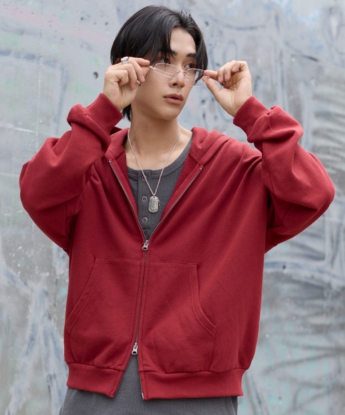 WEGO(ウィゴー)の「WEGO/【26年秋冬新作】ショートZIPパーカー(パーカー・メンズ・杢グレー/ワイン/ブラック・MEDIUM/LARGE)」の12枚目の写真
