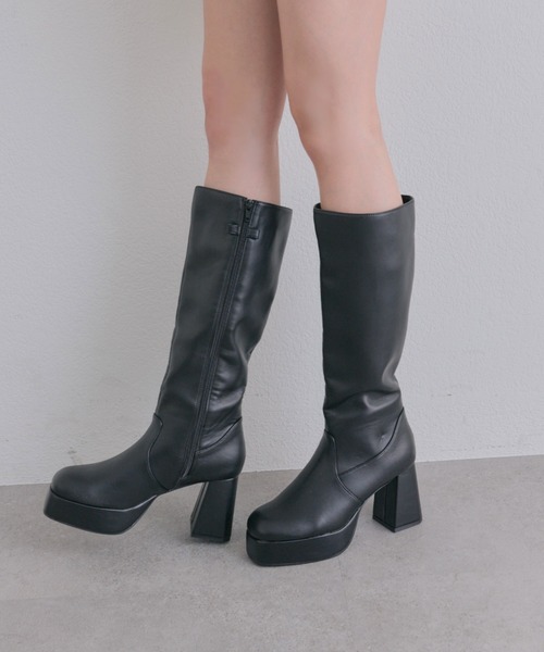 OLIVE des OLIVE(オリーブデオリーブ)の「ベロアリボンロングブーツ(ブーツ・レディース・ブラック/アイボリー・LARGE/MEDIUM/SMALL)」の10枚目の写真
