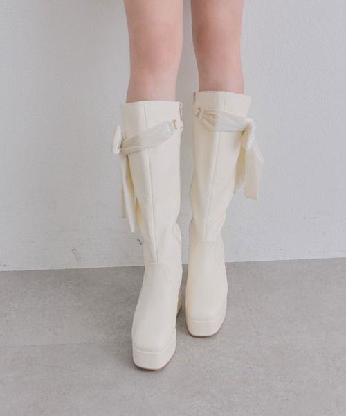 OLIVE des OLIVE(オリーブデオリーブ)の「ベロアリボンロングブーツ(ブーツ・レディース・ブラック/アイボリー・LARGE/MEDIUM/SMALL)」の15枚目の写真