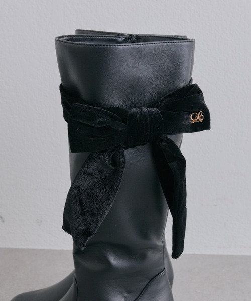 OLIVE des OLIVE(オリーブデオリーブ)の「ベロアリボンロングブーツ(ブーツ・レディース・ブラック/アイボリー・LARGE/MEDIUM/SMALL)」の13枚目の写真