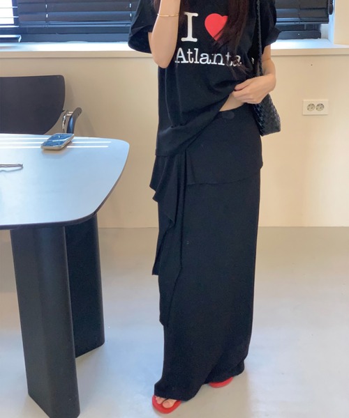 Girly Doll(ガーリードール)の「ラップ風スウェットロングスカート(スカート・レディース・グレー/ブラック・FREE)」の3枚目の写真