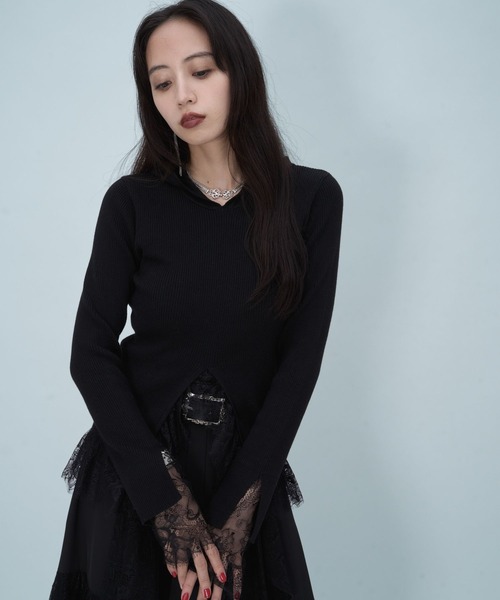 HARE(ハレ)の「レースドッキングフードニット(HARE)(パーカー・レディース・グレー/ブラック・FREE)」の13枚目の写真