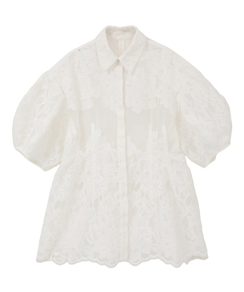 CLANE(クラネ)の「【CLANE/クラネ】FLOWER LACE WAIST SHAPE TOPS/フラワーレースウエストシェイプトップス(シャツ/ブラウス・レディース・ホワイト/ブラック・1)」の2枚目の写真