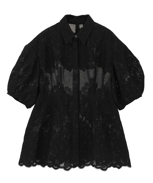 CLANE(クラネ)の「【CLANE/クラネ】FLOWER LACE WAIST SHAPE TOPS/フラワーレースウエストシェイプトップス(シャツ/ブラウス・レディース・ホワイト/ブラック・1)」の1枚目の写真