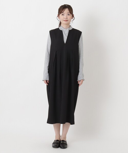 one'sterrace（ワンズテラス）の「ポリツイル キーネックコクーンワンピース（ワンピース・レディース・ブラック系8・02）」の3枚目の写真