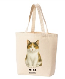 Moftique(モフティック) トートバッグ キャンバス マチ有 生成り 三毛猫 猫 アニマルプリント Mサイズ ユニセックス