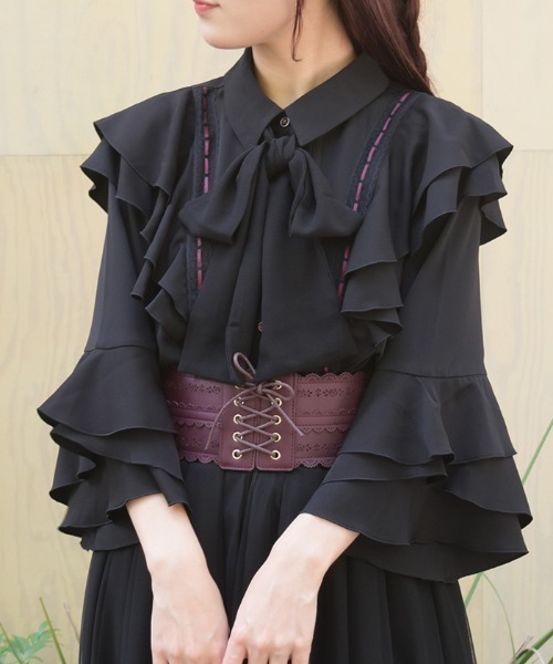 axes femme（アクシーズファム）の「ラッフルフリル姫袖ブラウス（シャツ/ブラウス・レディース・ホワイト/ブラック・FREE）」の6枚目の写真