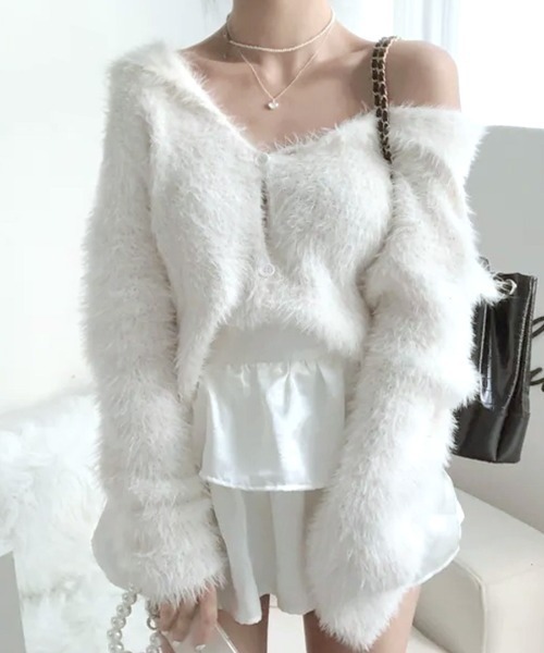 Riff(リフ)の「シャギーニットカーディガン(カーディガン/ボレロ・レディース・ブラック/オフホワイト/モカ・FREE)」の4枚目の写真