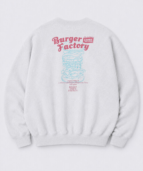 FREAK'S STORE(フリークスストア)の「限定展開 Burger Factory × FREAK'S STORE / バーガーファクトリー 別注 ビッグシルエット バックプリント クルーネックスウェット(スウェット・メンズ・グレー/ネイビー/チャコールグレー/ブラウン・SMALL/LARGE/MEDIUM)」の6枚目の写真
