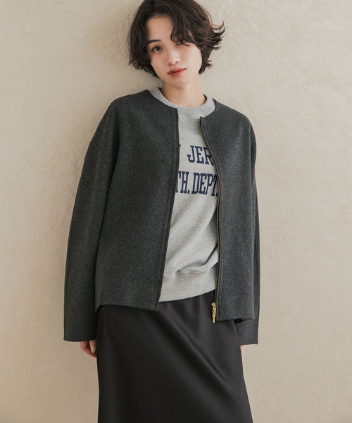 URBAN RESEARCH DOORS(アーバンリサーチドアーズ)の「ウールリバーZIPノーカラーコート(その他アウター・レディース・ネイビー/グレー系その他/ベージュ系その他・FREE)」の2枚目の写真