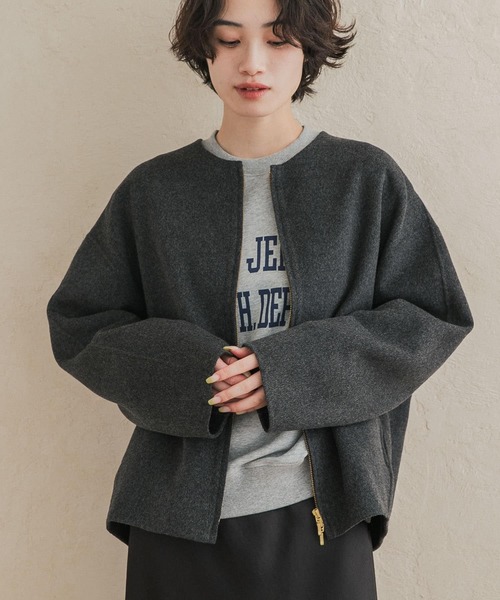 URBAN RESEARCH DOORS(アーバンリサーチドアーズ)の「ウールリバーZIPノーカラーコート(その他アウター・レディース・ネイビー/グレー系その他/ベージュ系その他・FREE)」の4枚目の写真