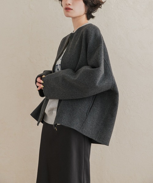 URBAN RESEARCH DOORS(アーバンリサーチドアーズ)の「ウールリバーZIPノーカラーコート(その他アウター・レディース・ネイビー/グレー系その他/ベージュ系その他・FREE)」の5枚目の写真
