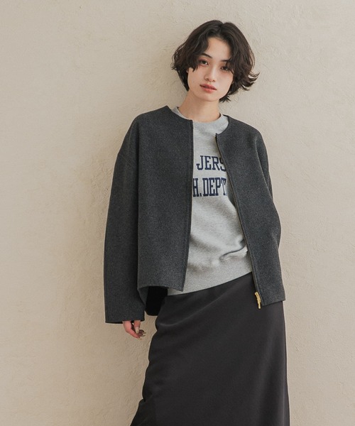 URBAN RESEARCH DOORS(アーバンリサーチドアーズ)の「ウールリバーZIPノーカラーコート(その他アウター・レディース・ネイビー/グレー系その他/ベージュ系その他・FREE)」の8枚目の写真