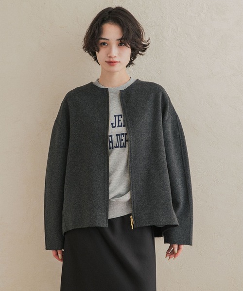 URBAN RESEARCH DOORS(アーバンリサーチドアーズ)の「ウールリバーZIPノーカラーコート(その他アウター・レディース・ネイビー/グレー系その他/ベージュ系その他・FREE)」の10枚目の写真