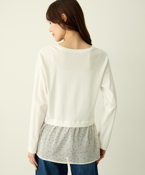 Petit Honfleur(プチオンフルール)の「裾切替レイヤードロングスリーブTシャツ【ドット・レース】(Tシャツ/カットソー・レディース・ホワイト/ネイビー・L/M)」の7枚目の写真