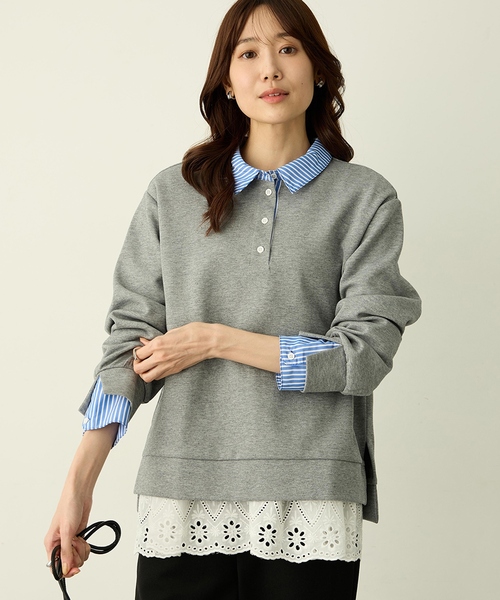 Petit Honfleur(プチオンフルール)の「裾切替レイヤードロングスリーブTシャツ【ドット・レース】(Tシャツ/カットソー・レディース・ホワイト/ネイビー・L/M)」の15枚目の写真