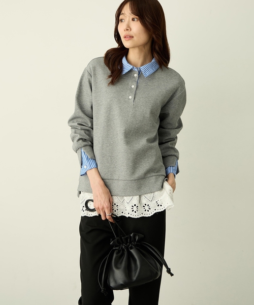 Petit Honfleur(プチオンフルール)の「裾切替レイヤードロングスリーブTシャツ【ドット・レース】(Tシャツ/カットソー・レディース・ホワイト/ネイビー・L/M)」の16枚目の写真