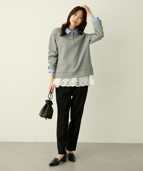 Petit Honfleur(プチオンフルール)の「裾切替レイヤードロングスリーブTシャツ【ドット・レース】(Tシャツ/カットソー・レディース・ホワイト/ネイビー・L/M)」の17枚目の写真