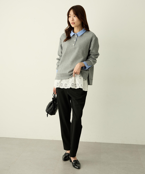 Petit Honfleur(プチオンフルール)の「裾切替レイヤードロングスリーブTシャツ【ドット・レース】(Tシャツ/カットソー・レディース・ホワイト/ネイビー・L/M)」の18枚目の写真
