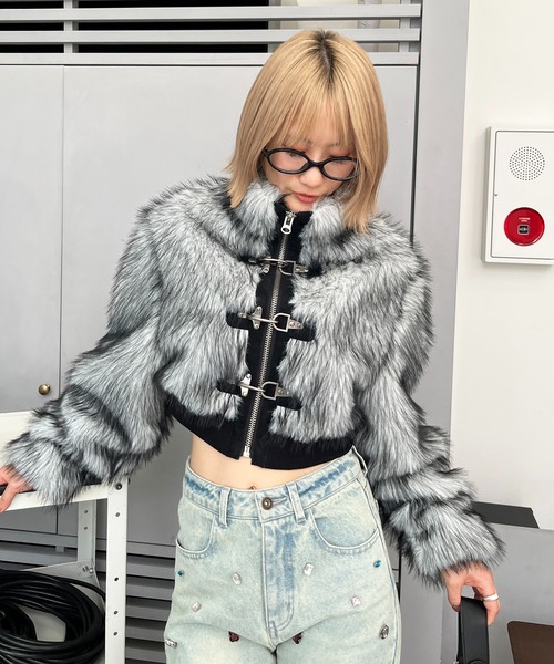 SPIRALGIRL(スパイラルガール)の「ショートファージャケット(その他アウター・レディース・ブラウン系その他2/ブラック系その他・MEDIUM)」の1枚目の写真