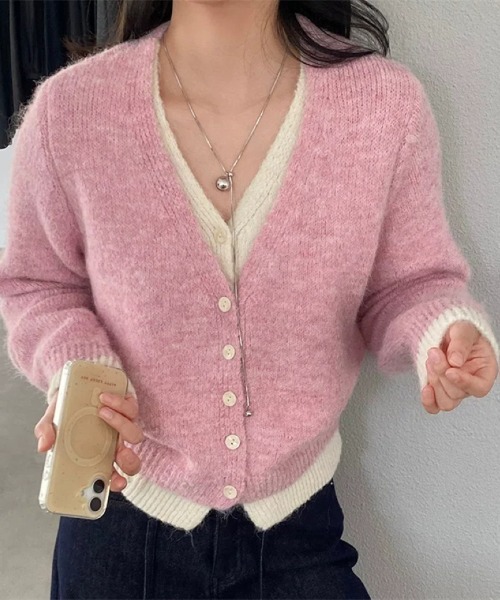 Ritzy(リッツィー)の「配色切替 V ネックふわもこニットカーディガン(カーディガン/ボレロ・レディース・グレー/ピンク/グリーン・FREE)」の18枚目の写真