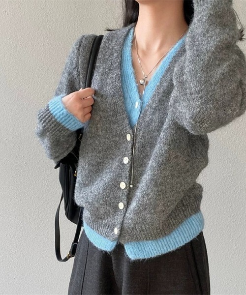 Ritzy(リッツィー)の「配色切替 V ネックふわもこニットカーディガン(カーディガン/ボレロ・レディース・グレー/ピンク/グリーン・FREE)」の20枚目の写真