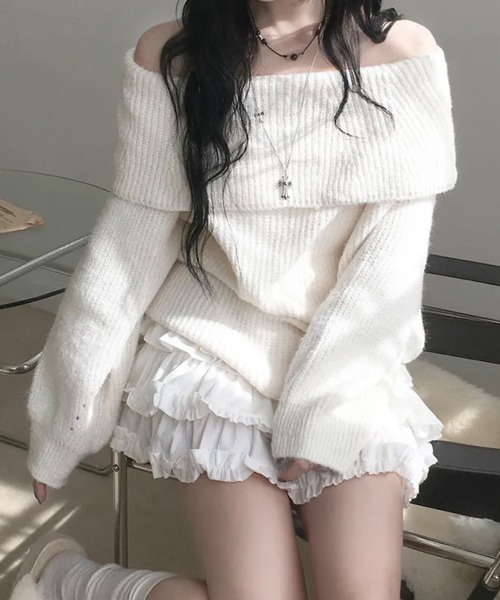 Emilie(エミリー)の「2WAY オフショルダータートルネックニットプルオーバー(ニット/セーター・レディース・アイボリー/ピンク/グレー・FREE)」の4枚目の写真