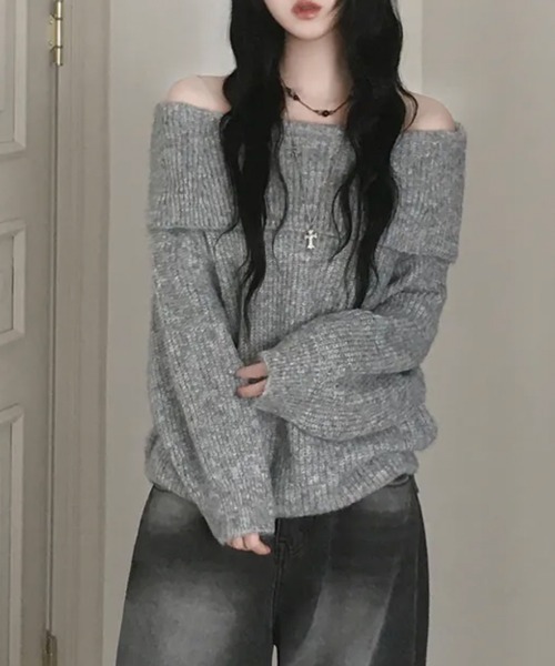 Emilie(エミリー)の「2WAY オフショルダータートルネックニットプルオーバー(ニット/セーター・レディース・アイボリー/ピンク/グレー・FREE)」の9枚目の写真